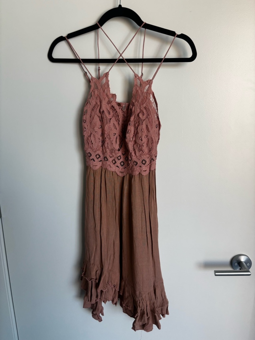 FP Movement by Free People Mauve Lace-Top Brown Slip Dress